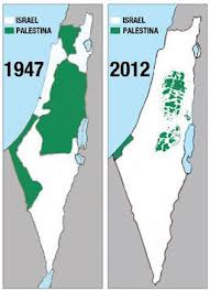 Territorio palestino e israelí establecido por la ONU en 1947 y la actual realidad territorial de Palestina. Crédito: islamiacu.blogspot.com