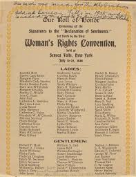 Reproducción original de las mujeres y hombres que firmaron el Manifiesto de Seneca Falls Reproducción original de las mujeres y hombres que firmaron el Manifiesto de Seneca Falls Crédito: clasicasymodernas.org